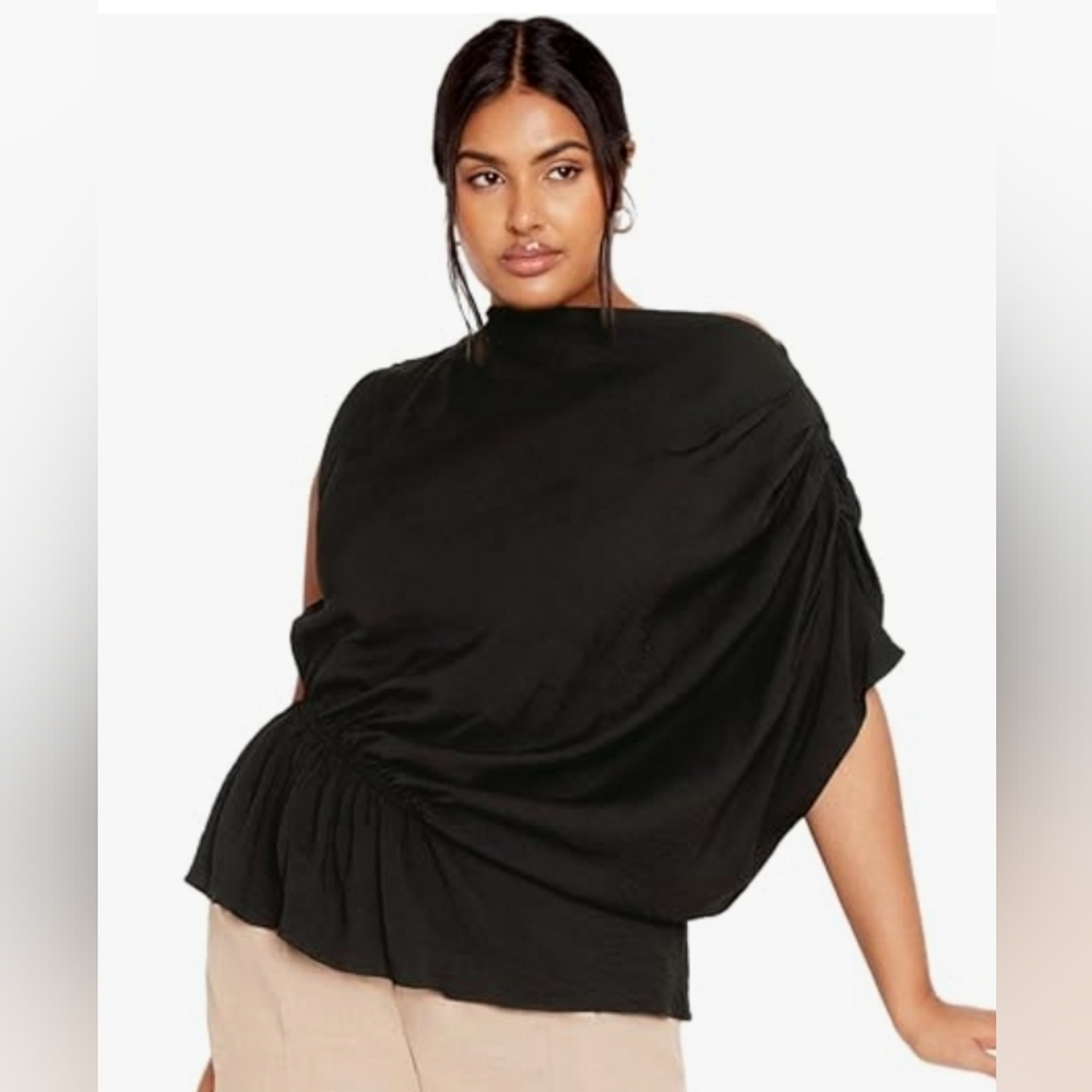City Chic Black Blouse with Elegant Drape and Gathered Detail